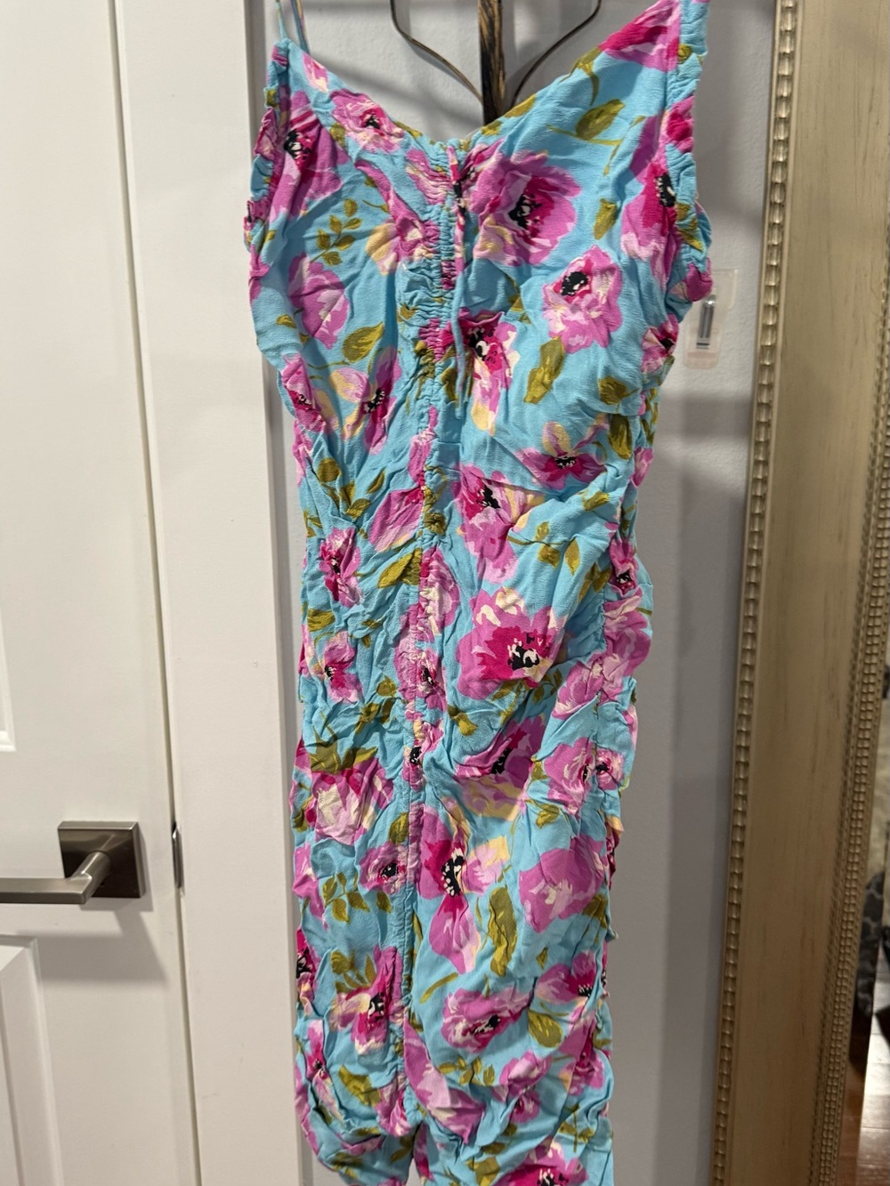 Zara Pink Floral Mini Dress on Sky Blue